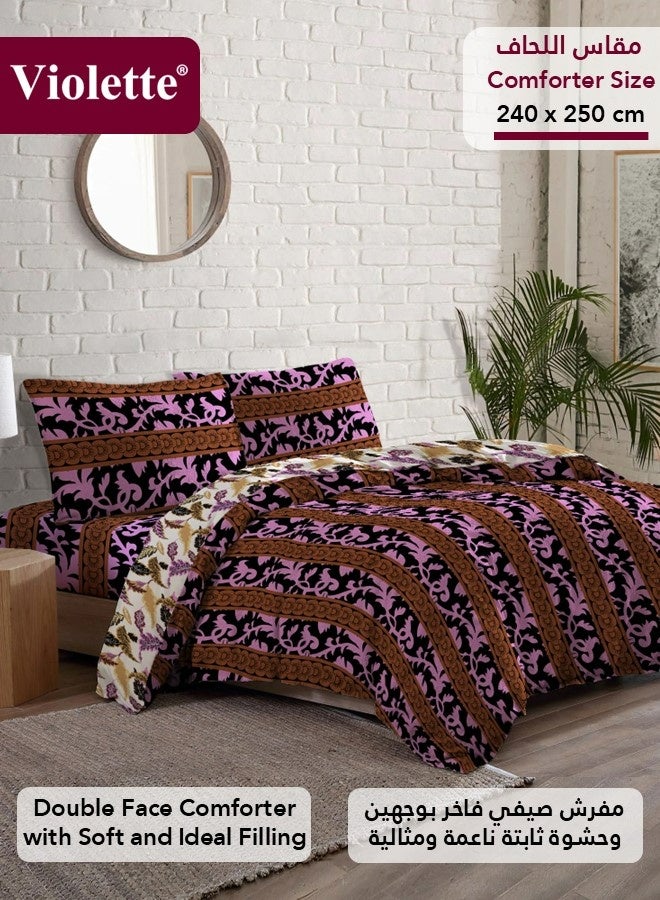 Violette Comforter Set, High Quality PolyCotton Made in Egypt, 4 Pieces, Fits 200x200 cm Double Size Bed, Soft Cooling Breathable, Stylish Printed Elegance, Comforter Size 240x250 cm, Purple - Image 3